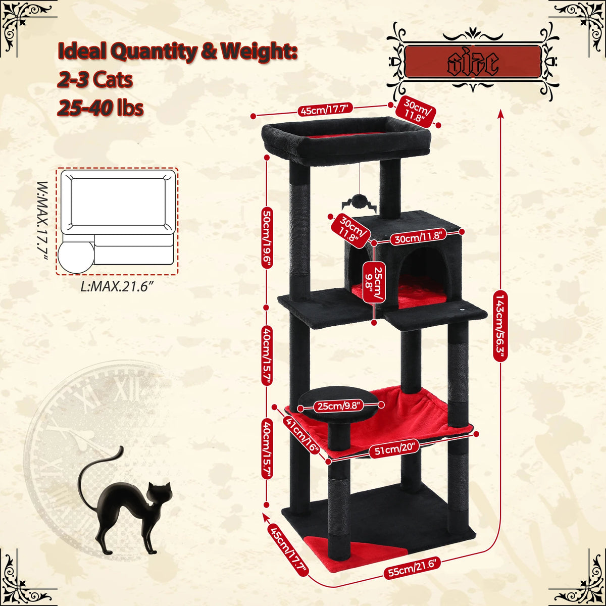 Gothic Cat Tree with Large Hammock & Condo