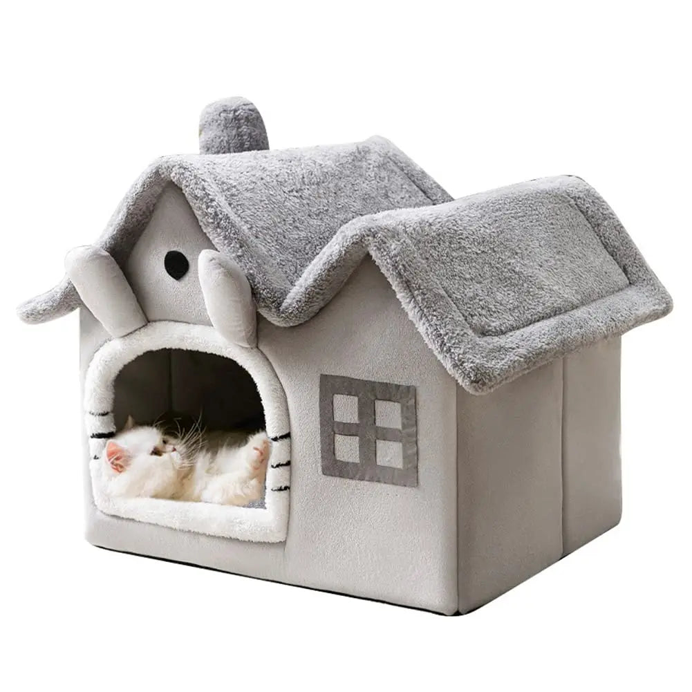 Luxury Foldable Indoor Dog House Warm Cat Bed Cave Double Roof Pet Kennel with 30D Memory Foam Sponge Removable Washable Cushion Non-Slip Bottom for Puppy Kitten Small Pets