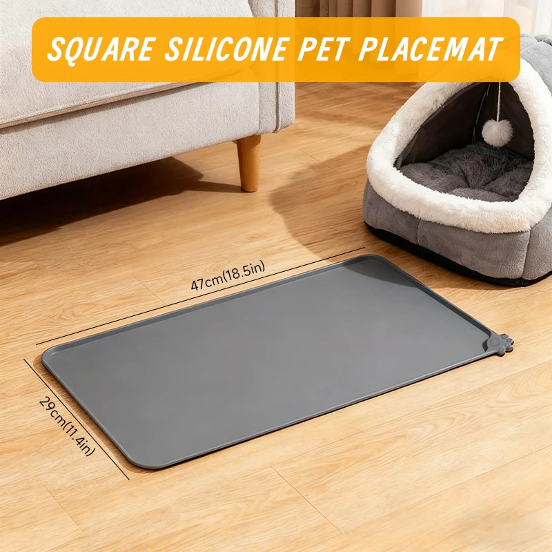 Pet Food & Water Bowl Mat, Durable Silicone Feeding Pad for Indoor/Outdoor Use, Anti-Skid, Washable, Fits Large Breed Dogs & Cats