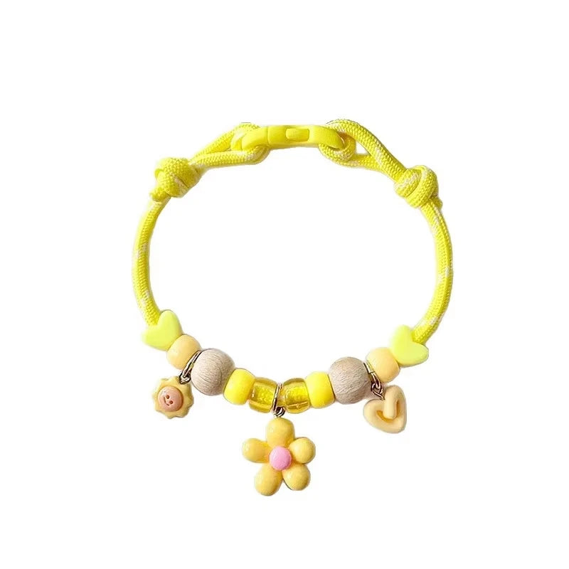 Kawaii Small Charm Pet Collar Colorful Braided Beaded Kitten Puppy Necklace With Bell Adjustable Safety Buckle Pet Decor Collar