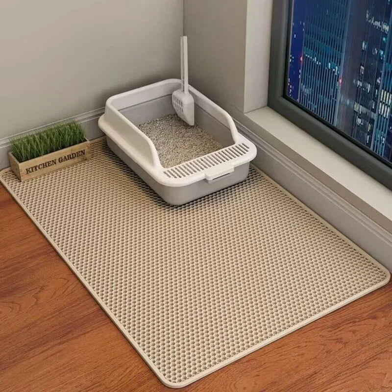 Cat Litter Mat 2-Layer Design Premium Sand Trapping Technology Waterproof Base Non-Slip Pet Floor Protector for Indoor Kittens