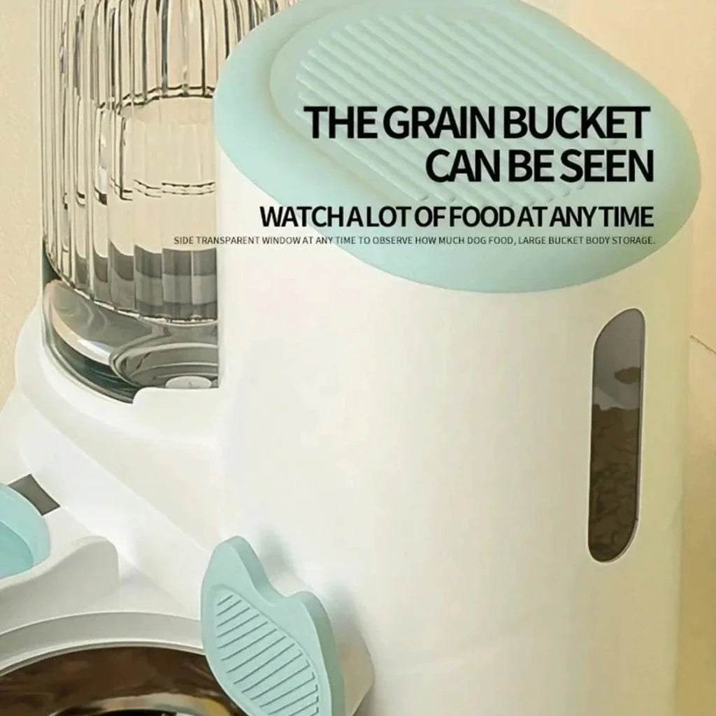 2-in-1 Automatic Pet Feeder & Water Dispenser with Stainless Steel Bowls, Siphon Replenishing & Hair Filter for Cats & Dogs
