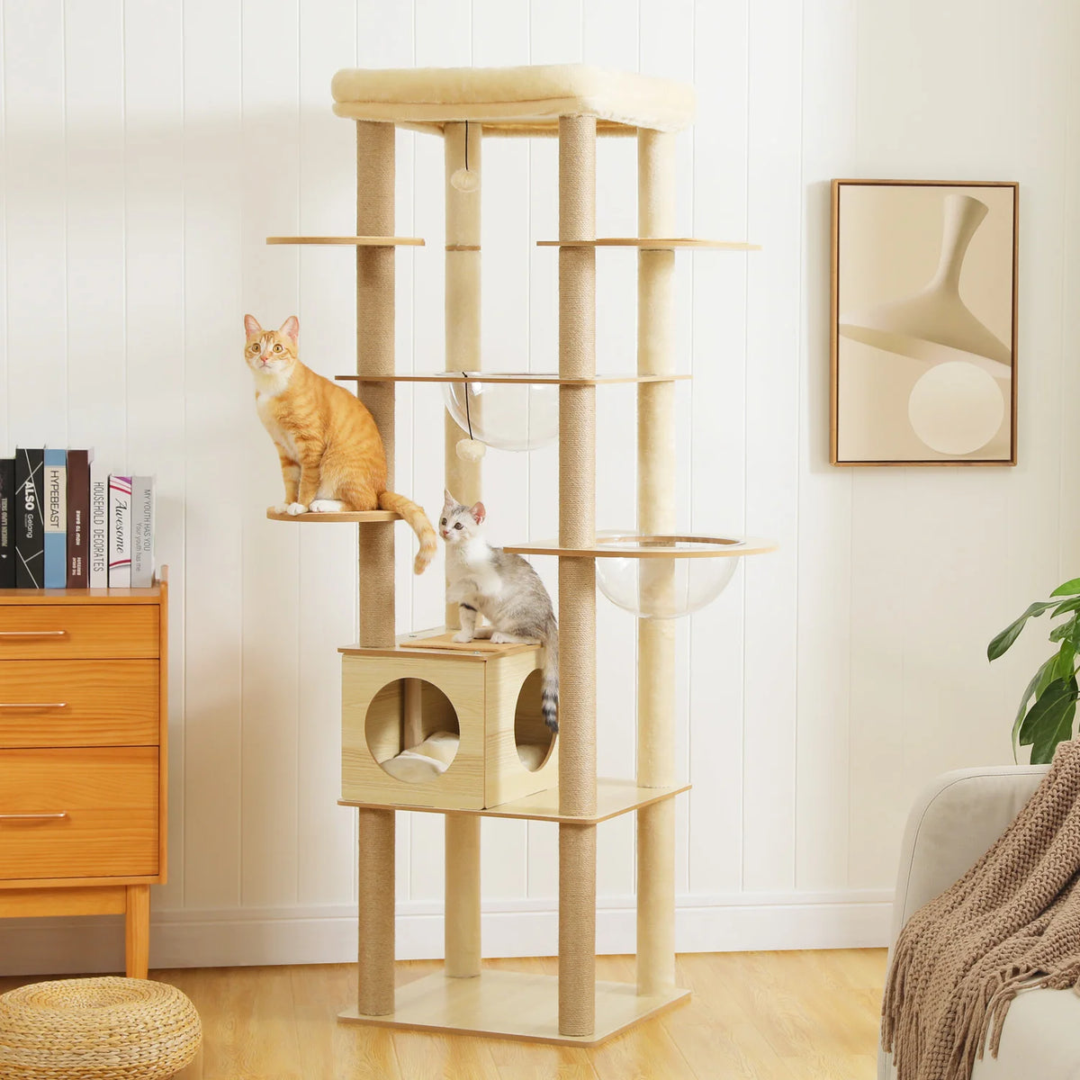 Multi-Level Wood Cat Tree with Condo & Hammock