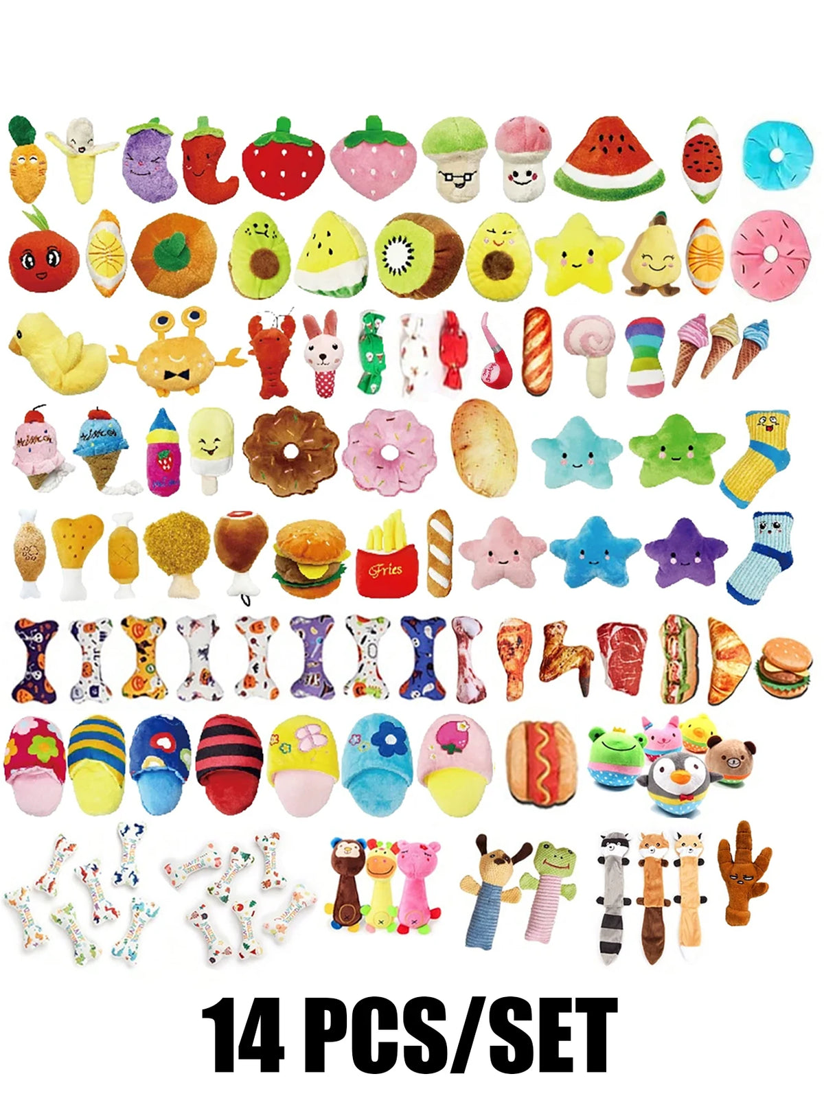 2/4/6/14-piece set of cartoon dog toys, suitable for small dogs - interactive crinkly pet game set, ideal for pets who love to chew, includes tug-of-war toy with a bell