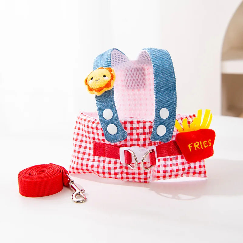 Cute Pet Collars Dog Cat Hat Spring/Summer Outing Sunshade Hat Cute Chest Strap Vest Dog Harness and Leash Set Puppy Accessories