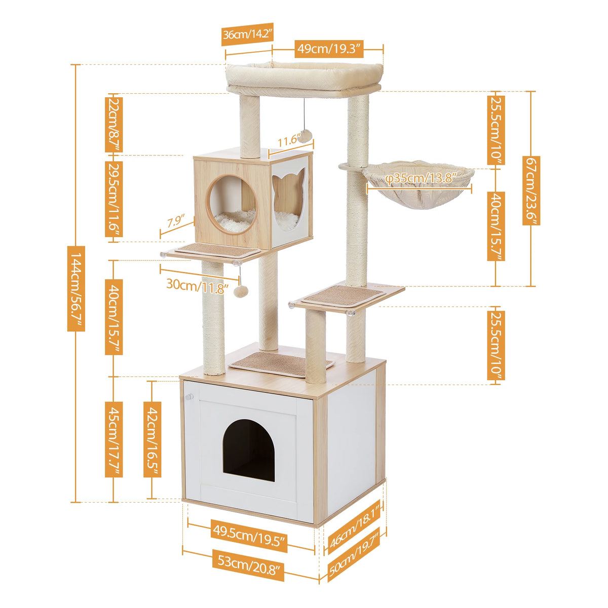Multi-Level Wood Cat Tree with Condo & Hammock