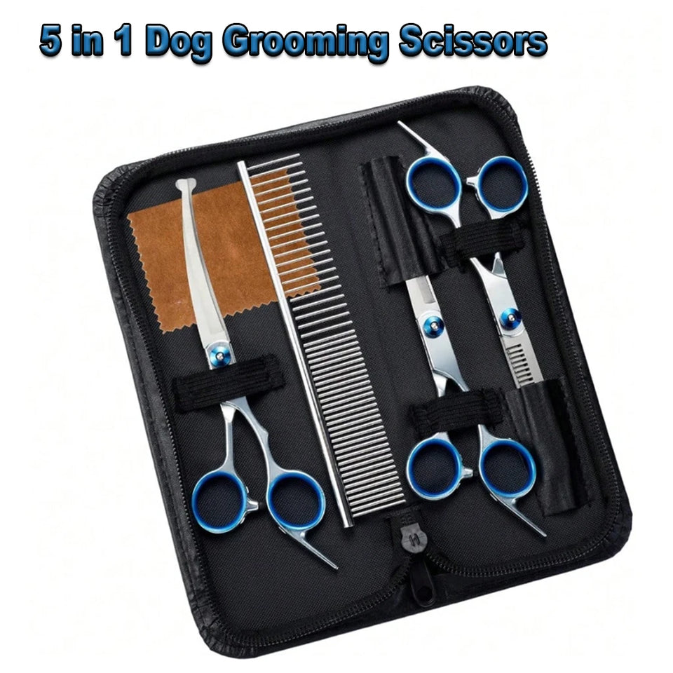 Professional Pet Grooming Scissors Kit – 5 in 1 Dog Crooming Scissors