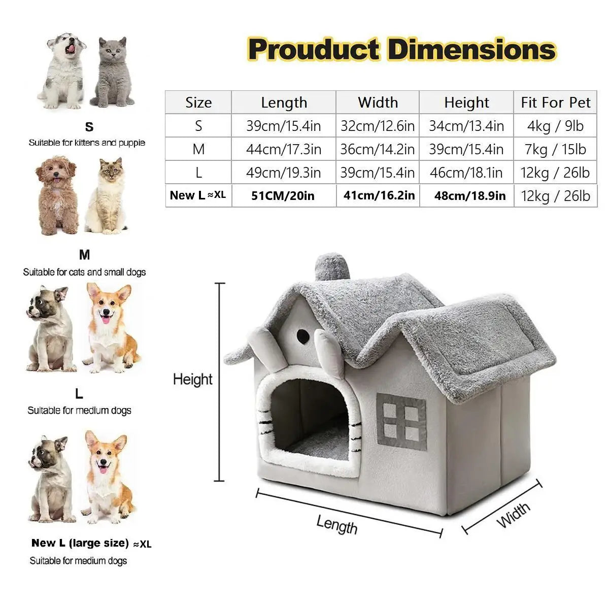 Luxury Foldable Indoor Dog House Warm Cat Bed Cave Double Roof Pet Kennel with 30D Memory Foam Sponge Removable Washable Cushion Non-Slip Bottom for Puppy Kitten Small Pets