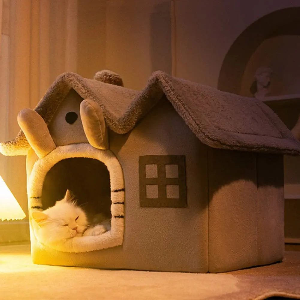 Luxury Foldable Indoor Dog House Warm Cat Bed Cave Double Roof Pet Kennel with 30D Memory Foam Sponge Removable Washable Cushion Non-Slip Bottom for Puppy Kitten Small Pets