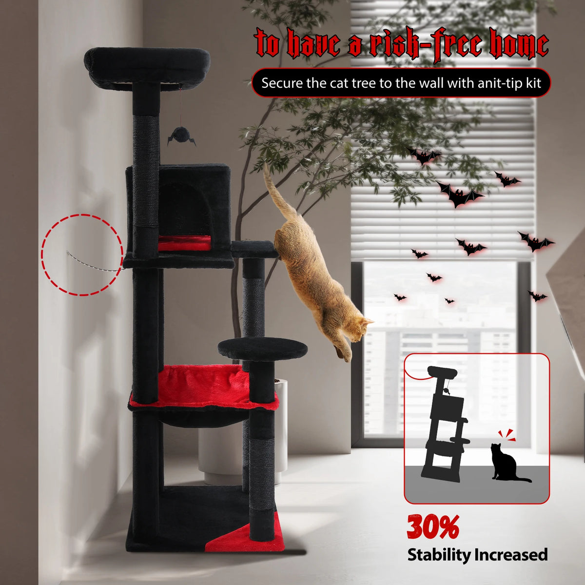 Gothic Cat Tree with Large Hammock & Condo