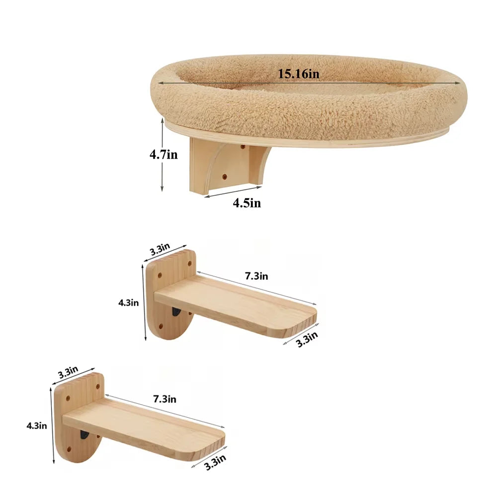 Wall-Mounted Cat Climbing Set with Hammock