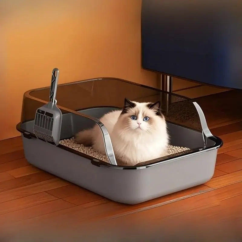 High-Sided Semi-Enclosed Cat Litter Box