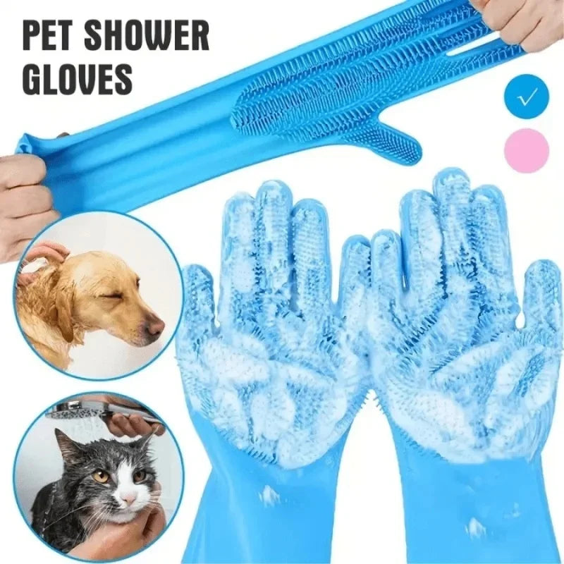 Pet Grooming Gloves for Dogs and Cats Silicone Bathing Shampoo Scrubber Dishwashing Cleaning Glove Multi-functional Gloves