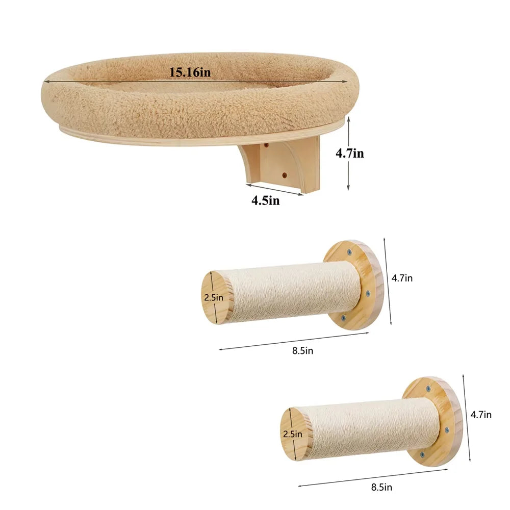 Wall-Mounted Cat Climbing Set with Hammock