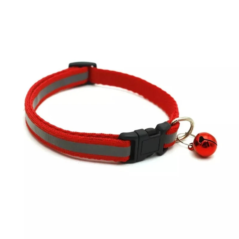 Reflective Dog Collar Pet Cat Puppy Nylon Collar with Bell Neck Adjustable NEW