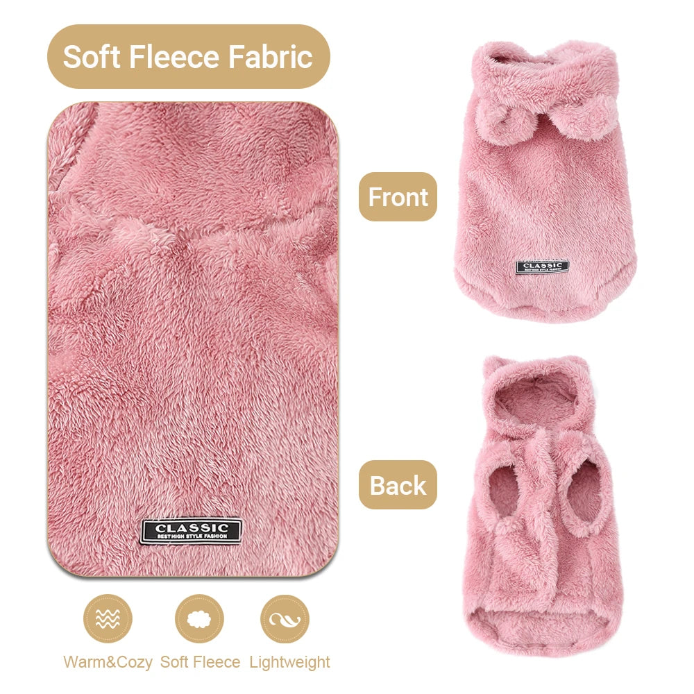 Cute Hooded Dog Cat Clothes Autumn Winter Warm Plush Jacket Soft Pet Hoodie for Small Dogs Kitten Puppy Cozy Fleece Coat Sweater