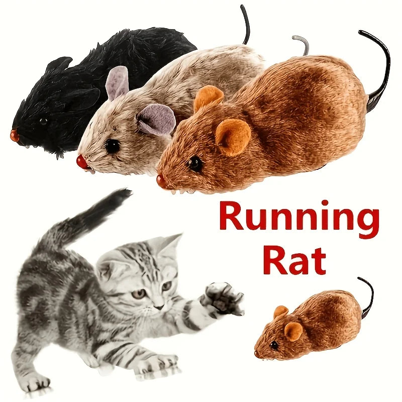 1 Interactive Cat and Dog Toy - Durable Plastic Clock Mouse with Running Mouse Function, Battery-Free Fun Suitable for All Breeds, Black, Beige, Brown, Cat Toy