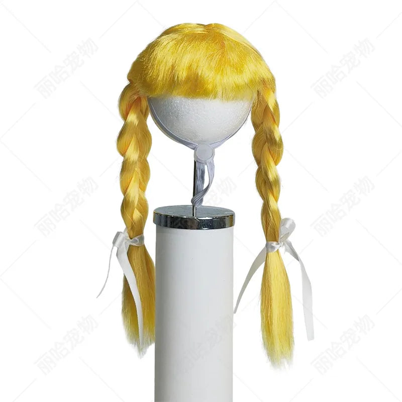 Pet Double Braids Wig Headpiece Hand Washable Costume Accessory for Small Dogs Cats Party Themed Photo Props