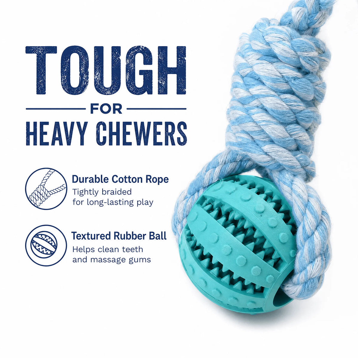 Braided Rope Dog Toy with Rubber Ball, Durable Pet Chew Toy for Teeth Cleaning, Interactive Tug Fetch Play Toy for Small Medium Dogs Puppy