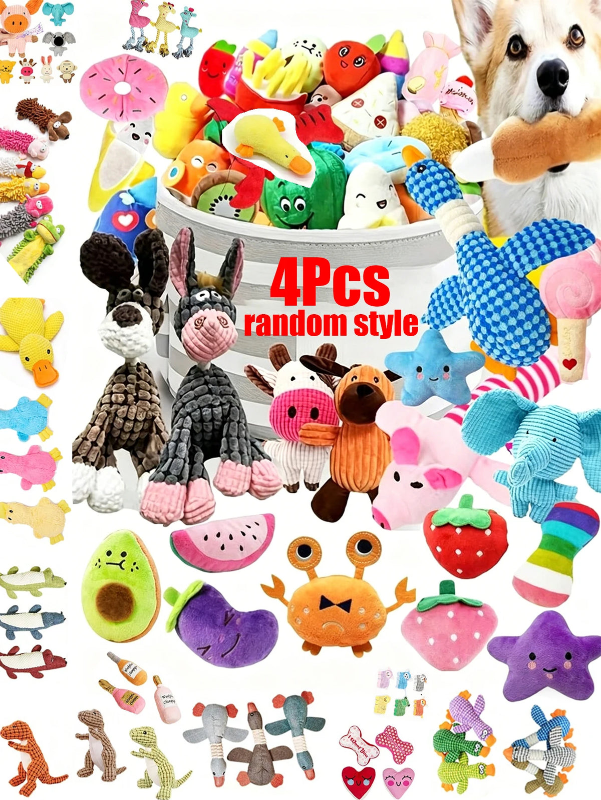 2/4/6/14-piece set of cartoon dog toys, suitable for small dogs - interactive crinkly pet game set, ideal for pets who love to chew, includes tug-of-war toy with a bell