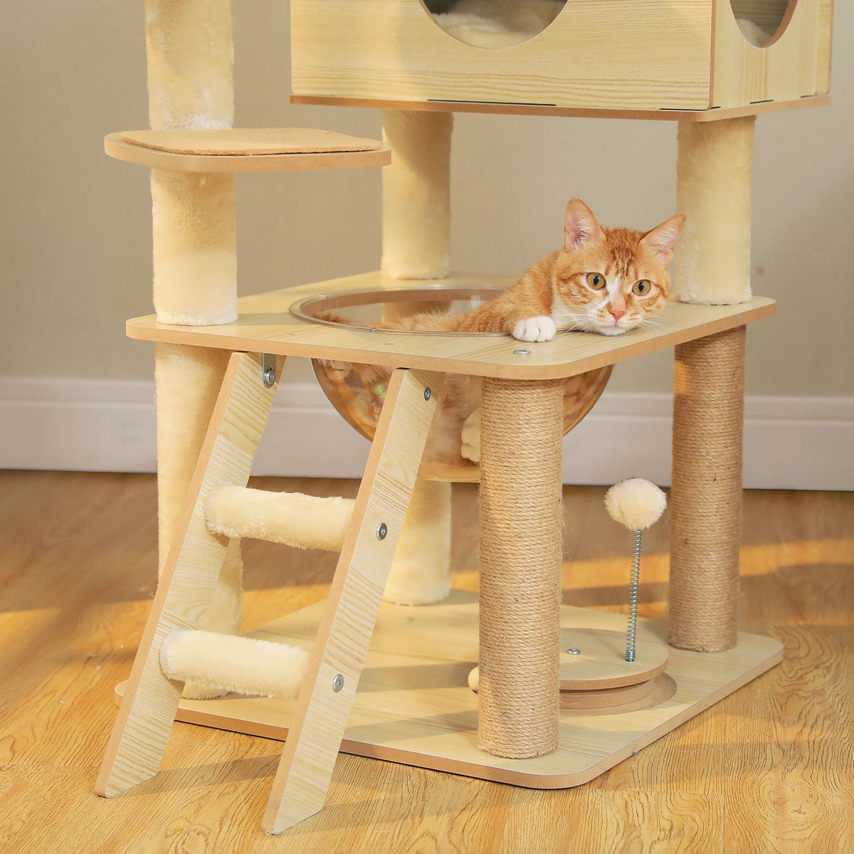 Multi-Level Wood Cat Tree with Condo & Hammock
