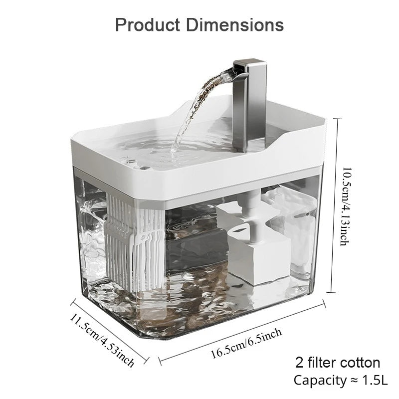1.5L Automatic Circulating Pet Water Fountain Ultra-Quiet USB-Powered No-Wet Mouth Dispenser for Indoor Cats Dogs Pet Supplies