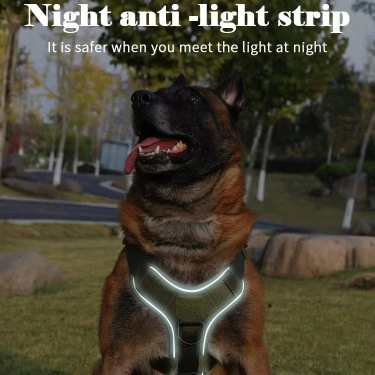 Reflective anti sprint dog harness, suitable for strong large dogs, no traction chest vest, suitable for strong dog breeds, large dog walking harness with combing brush set, luminous safety dog chest equipment, adjustable lar