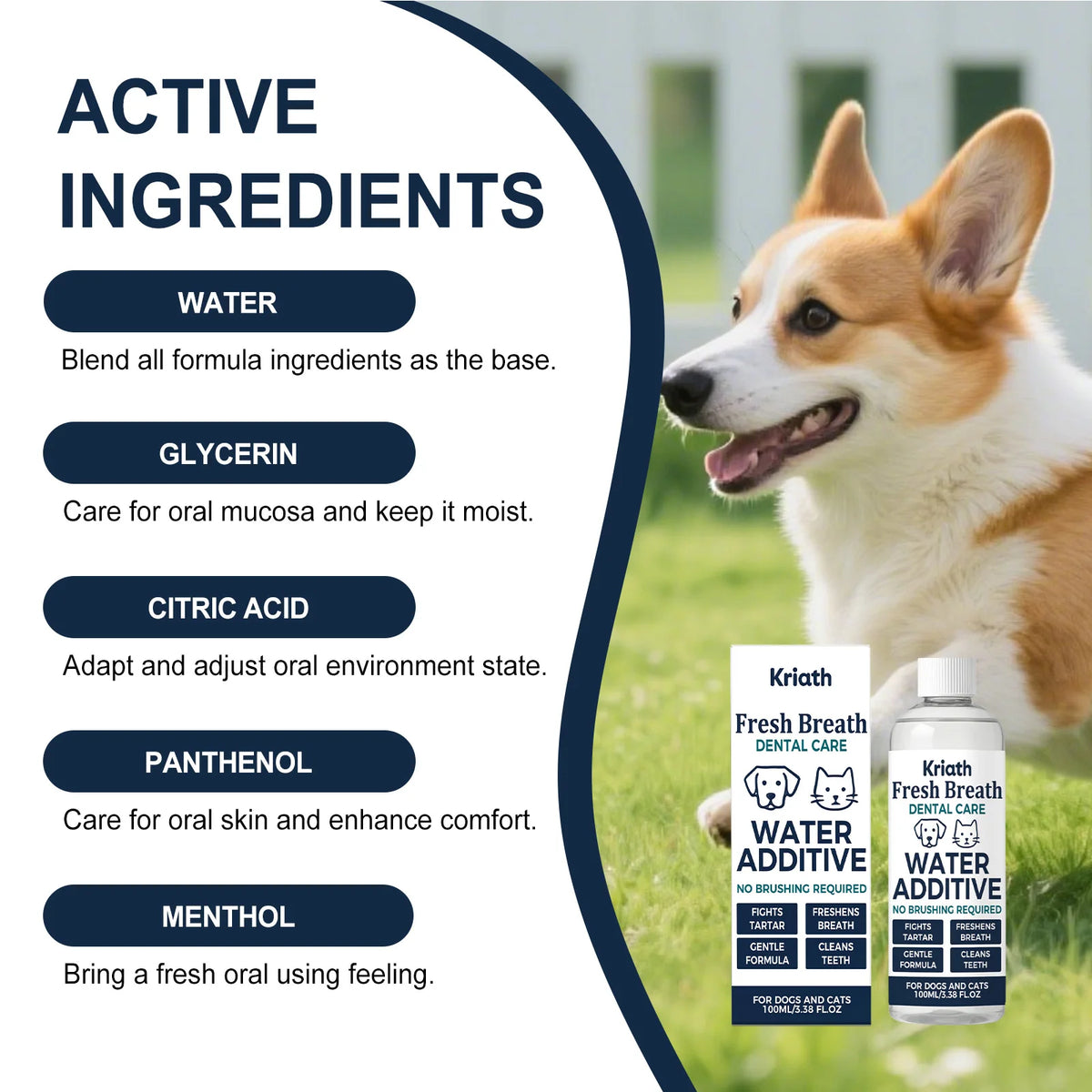 100ml Dog Cat Bad Breath Treatment Dental Water Additive Plaque Tartar Control No Brushing Teeth Cleaner Pet Oral Hygiene Solution Mouthwash Freshener for Puppy Kitten Daily Care Remover Natural Safe Effective Easy to Use Dro