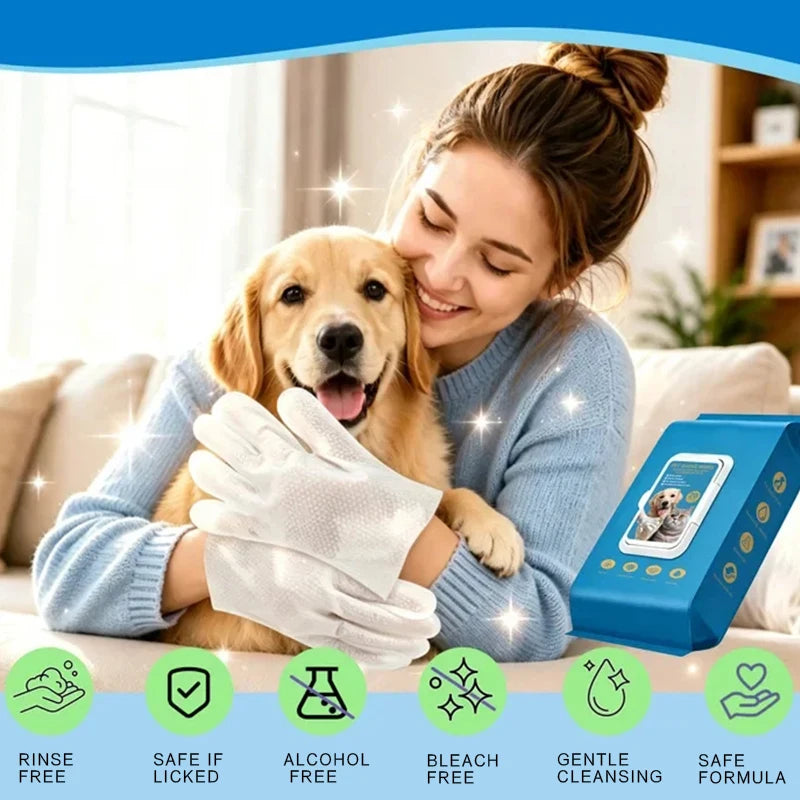 No-Rinse Grooming Glove Wipes for Pets