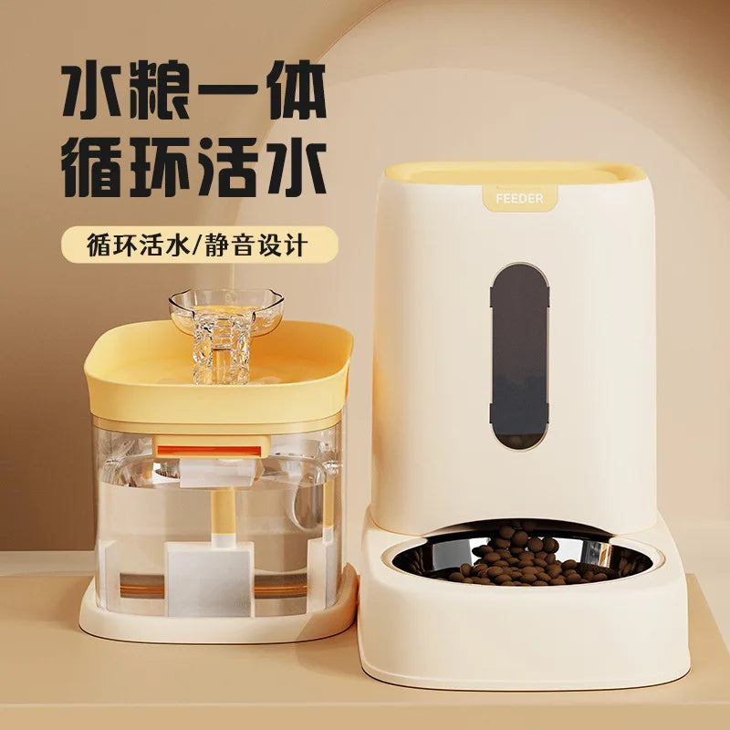 Pet Automatic Feeder Water Feeding Bowl Water Food Integrated Cat Bowl Water Dispenser Two-in-One Stainless Steel Pet Feeding Ba