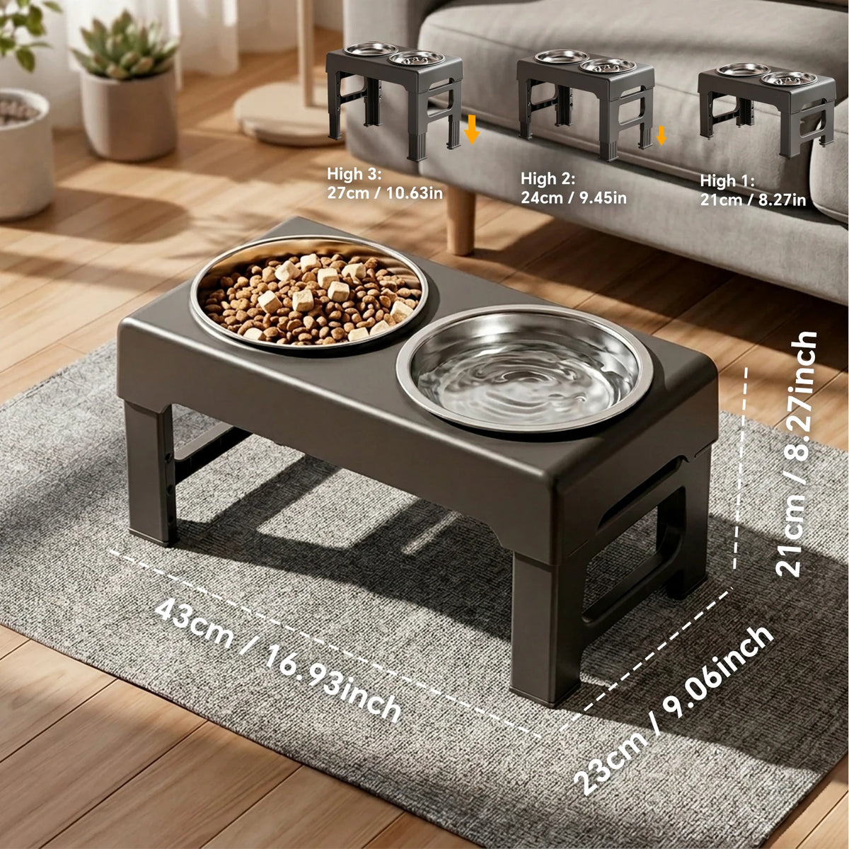 Adjustable Elevated Double Dog Bowl Stand