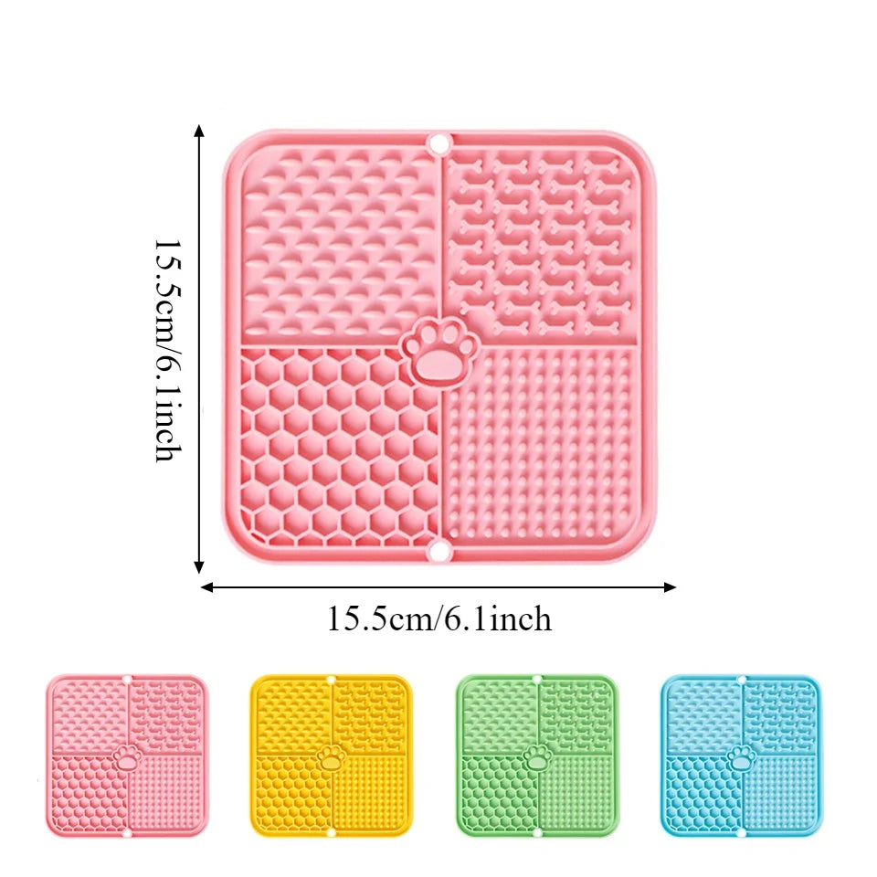 15.5x15.5cm Slow Feeder Licking Mat Food Grade Silicone Pet Feeding Mat Strong Suction Cup Anti Gulping Bowl Dog Cat Treat Pad