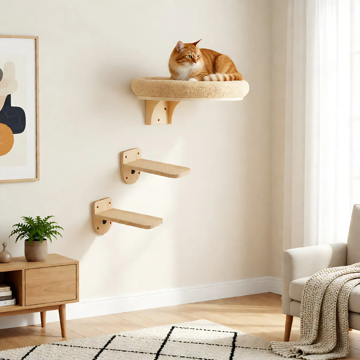 Wall-Mounted Cat Climbing Set with Hammock