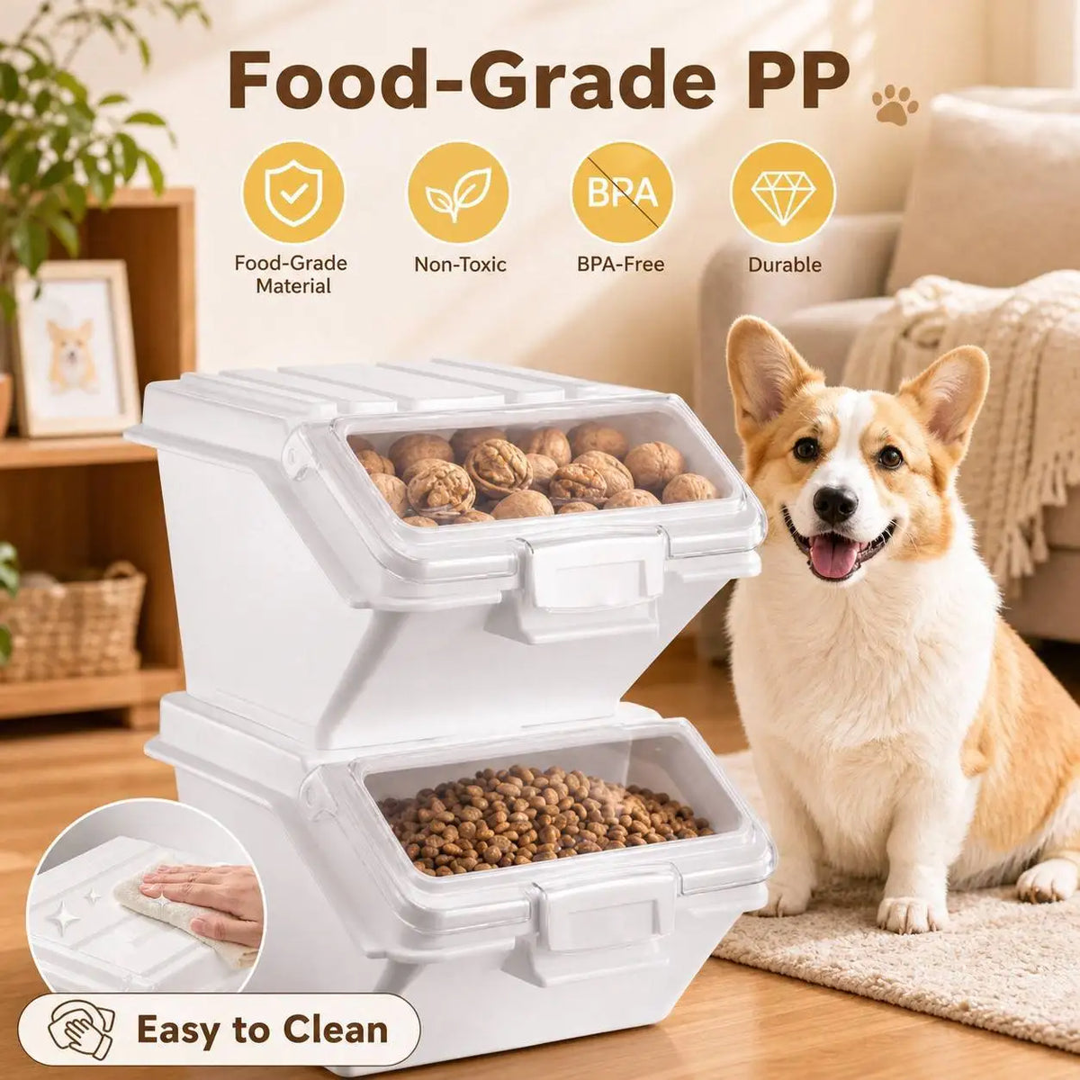 2 Pack Dog Food Storage Container with Scoop, 2 x 10L Large Airtight Pet Dog Food Bin,Container for Dog Treats Rice,Dog Cat Dry Food Bin,Baking Supplies,Flour,Rice,Kitchen