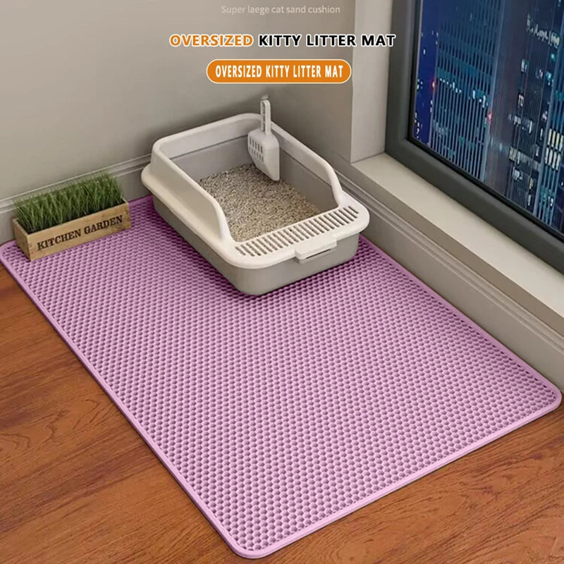 Cat Litter Mat 2-Layer Design Premium Sand Trapping Technology Waterproof Base Non-Slip Pet Floor Protector for Indoor Kittens