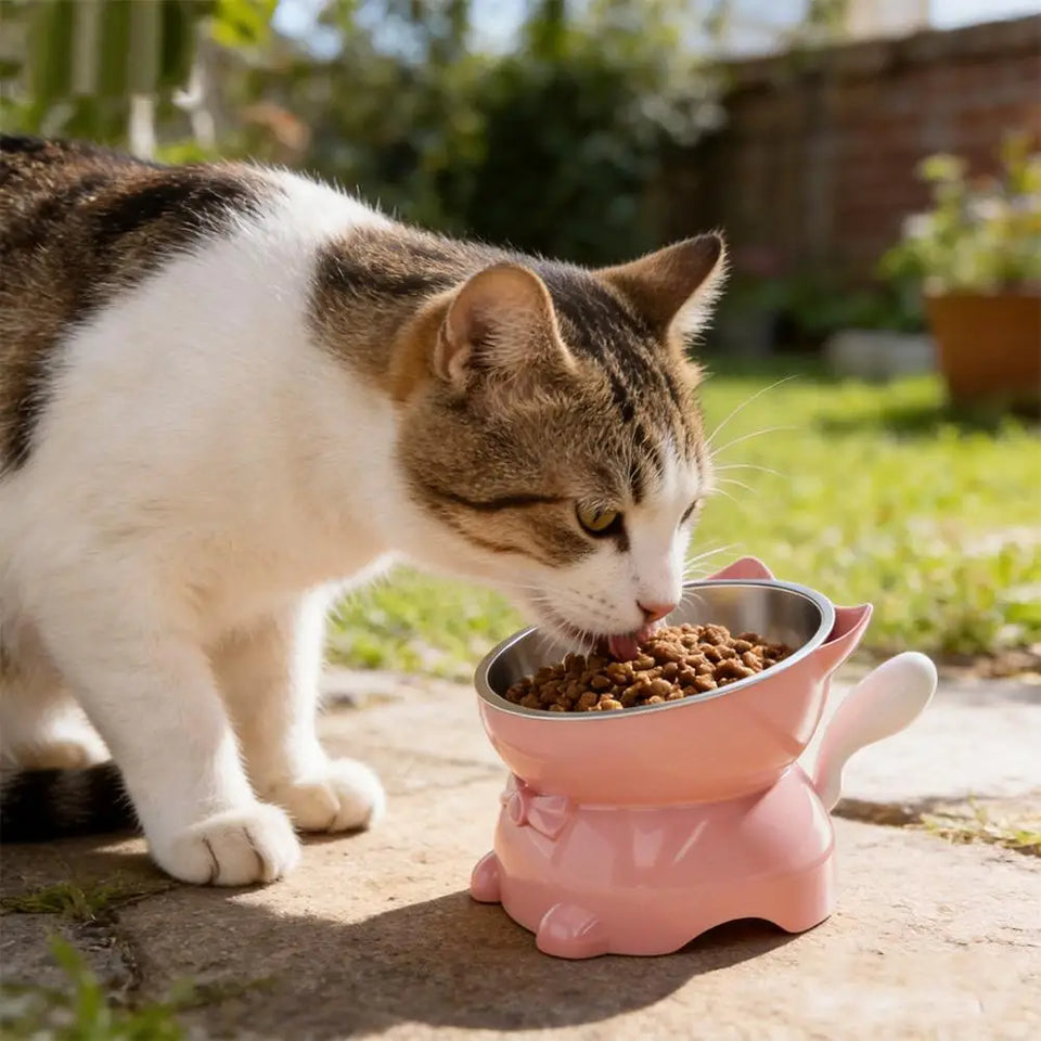 Raised Tilted Stainless Steel Cat Bowl