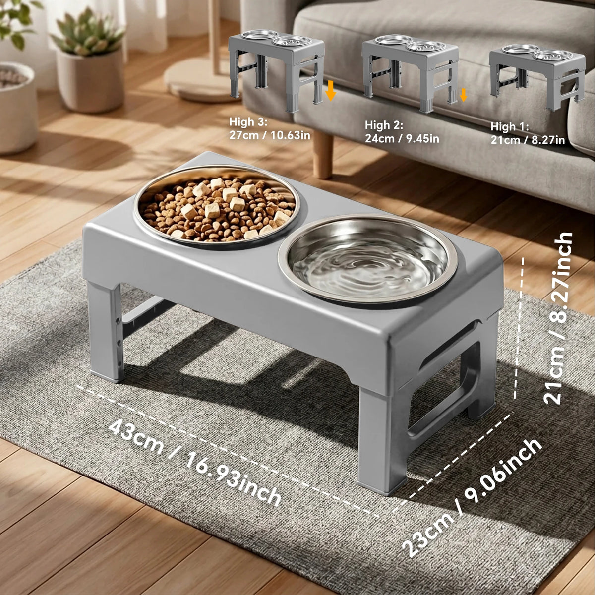 Adjustable Elevated Double Dog Bowl Stand
