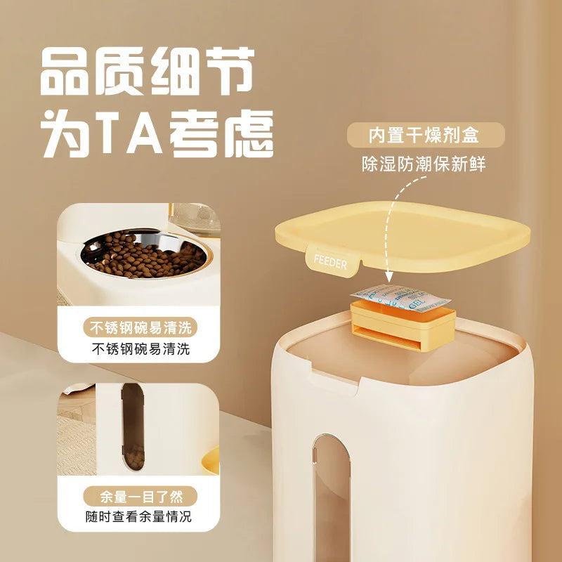 Pet Automatic Feeder Water Feeding Bowl Water Food Integrated Cat Bowl Water Dispenser Two-in-One Stainless Steel Pet Feeding Ba
