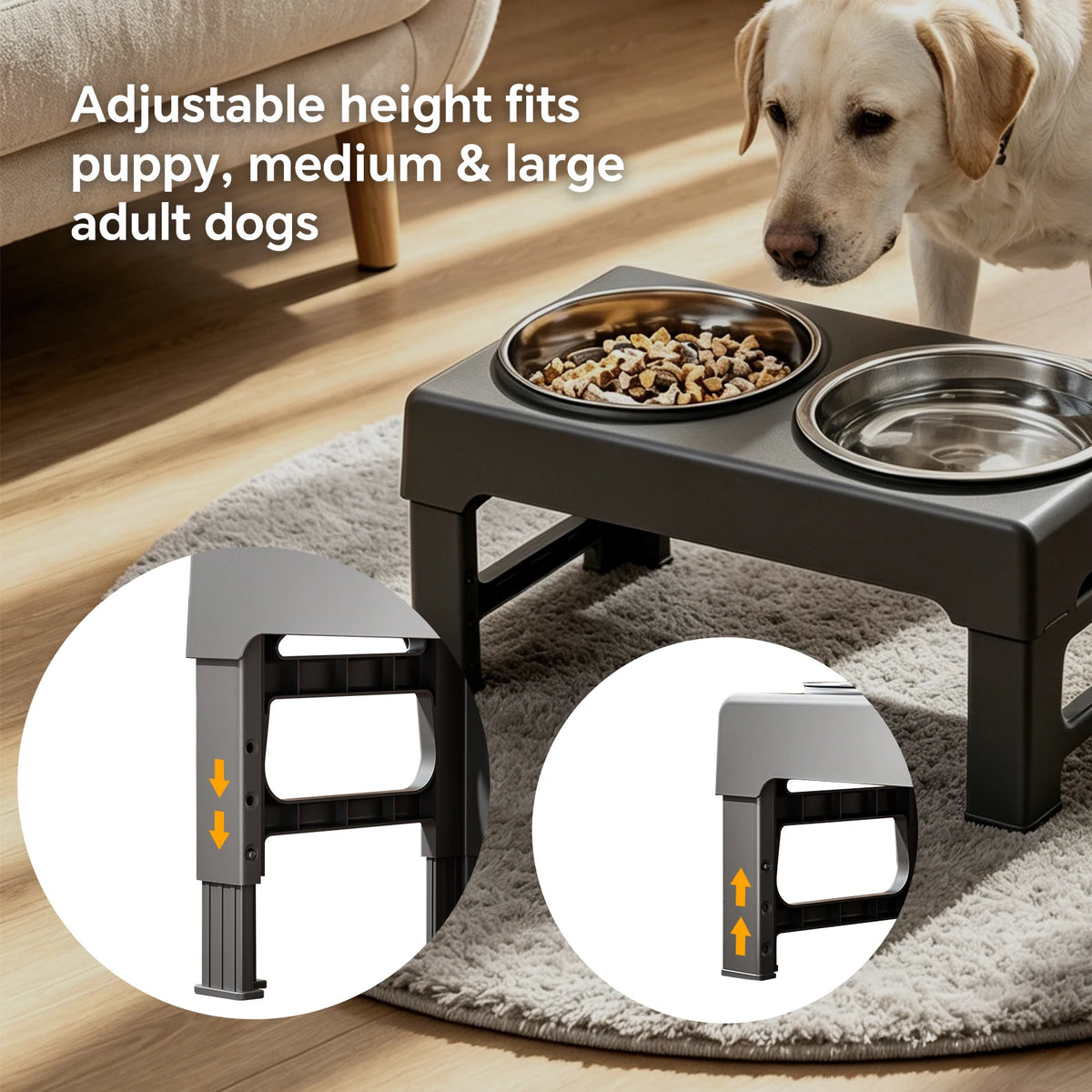 Adjustable Elevated Double Dog Bowl Stand