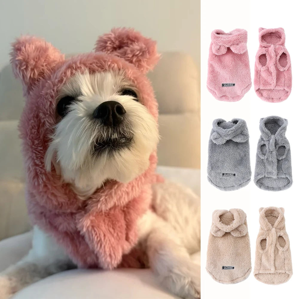 Cute Hooded Dog Cat Clothes Autumn Winter Warm Plush Jacket Soft Pet Hoodie for Small Dogs Kitten Puppy Cozy Fleece Coat Sweater