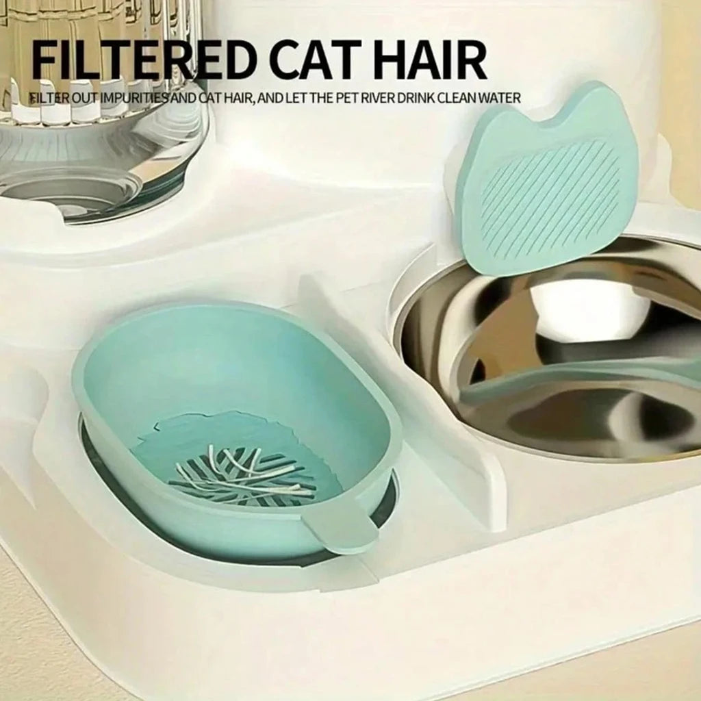 2-in-1 Automatic Pet Feeder & Water Dispenser with Stainless Steel Bowls, Siphon Replenishing & Hair Filter for Cats & Dogs