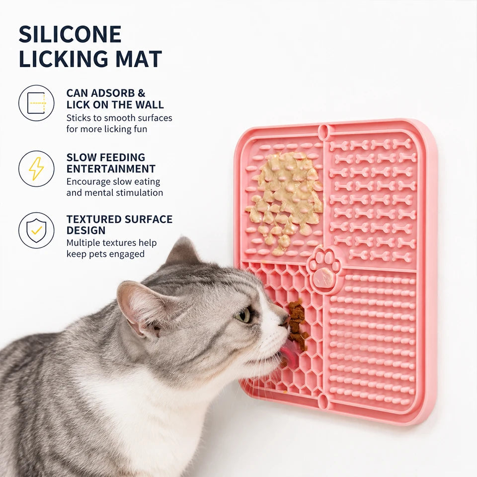 15.5x15.5cm Slow Feeder Licking Mat Food Grade Silicone Pet Feeding Mat Strong Suction Cup Anti Gulping Bowl Dog Cat Treat Pad