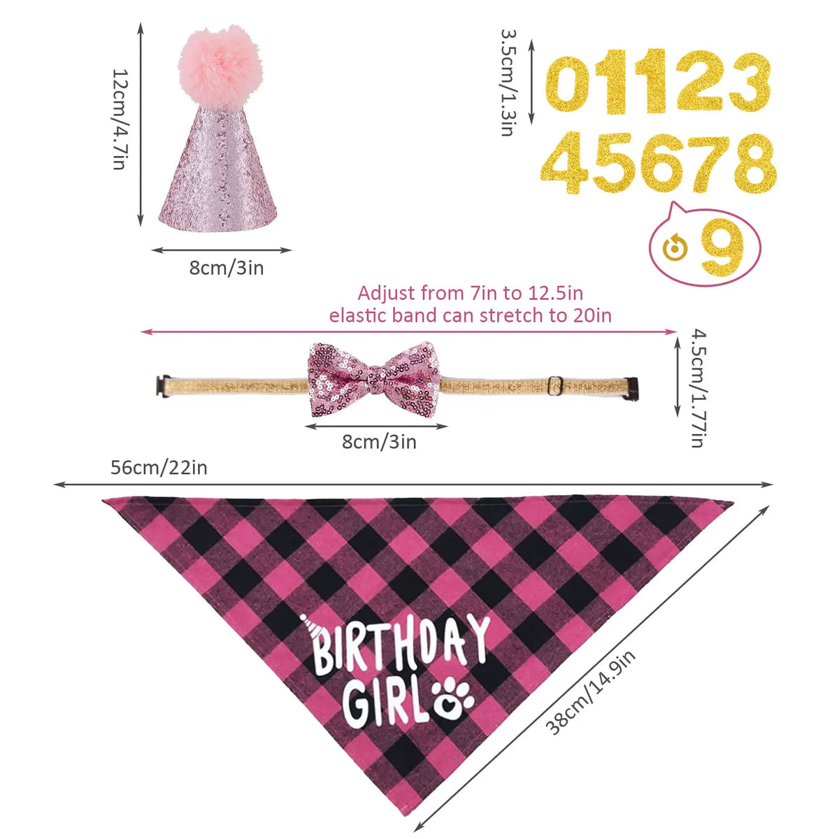 Dog Birthday Bandana, Hat & Number Set
