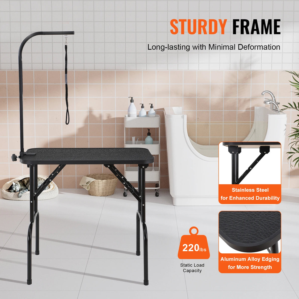 Foldable Pet Grooming Table with Dual Arms