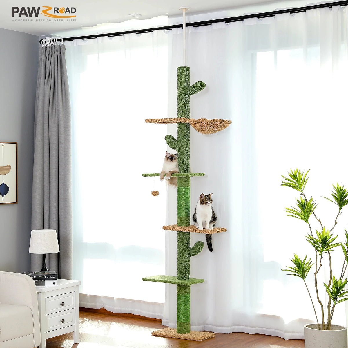 5-Tier Floor-to-Ceiling Cactus Cat Tower