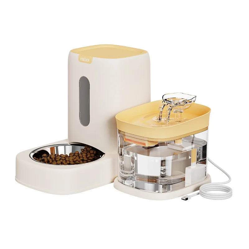 Pet Automatic Feeder Water Feeding Bowl Water Food Integrated Cat Bowl Water Dispenser Two-in-One Stainless Steel Pet Feeding Ba