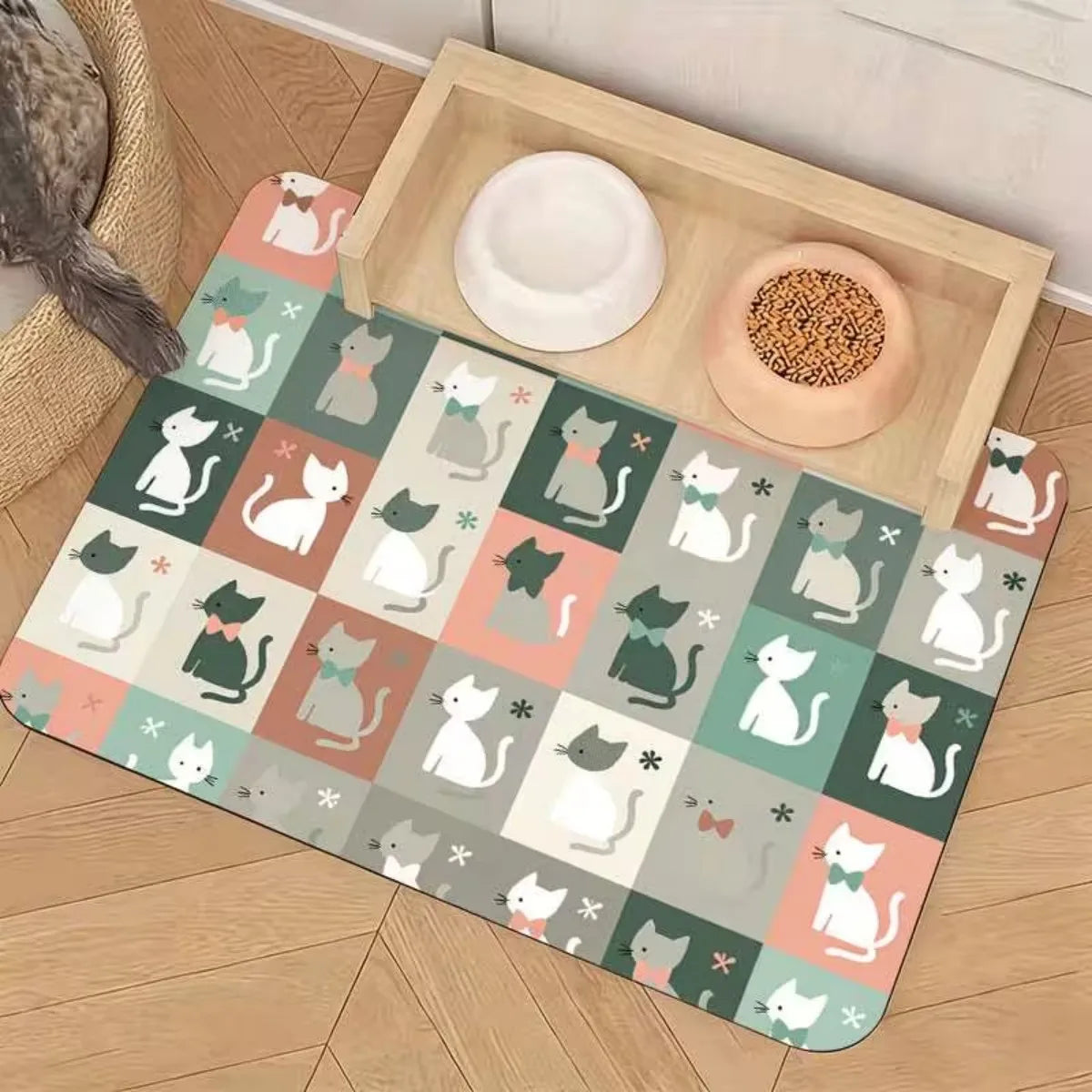 Heavy Duty Pet Feeding Rug Square Rubber Backing Non Slip Absorbent Mat for Dogs and Cats