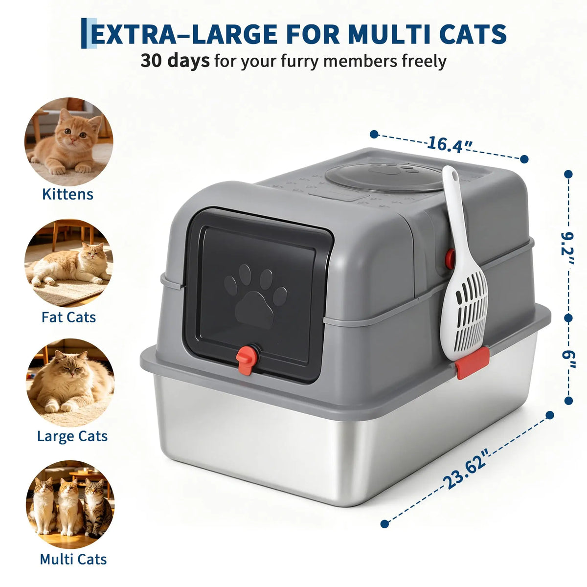 XL Stainless Steel Enclosed Cat Litter Box