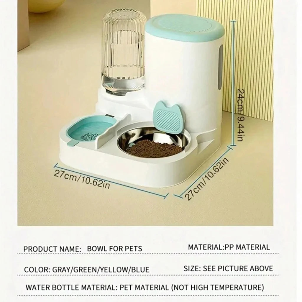 2-in-1 Automatic Pet Feeder & Water Dispenser with Stainless Steel Bowls, Siphon Replenishing & Hair Filter for Cats & Dogs