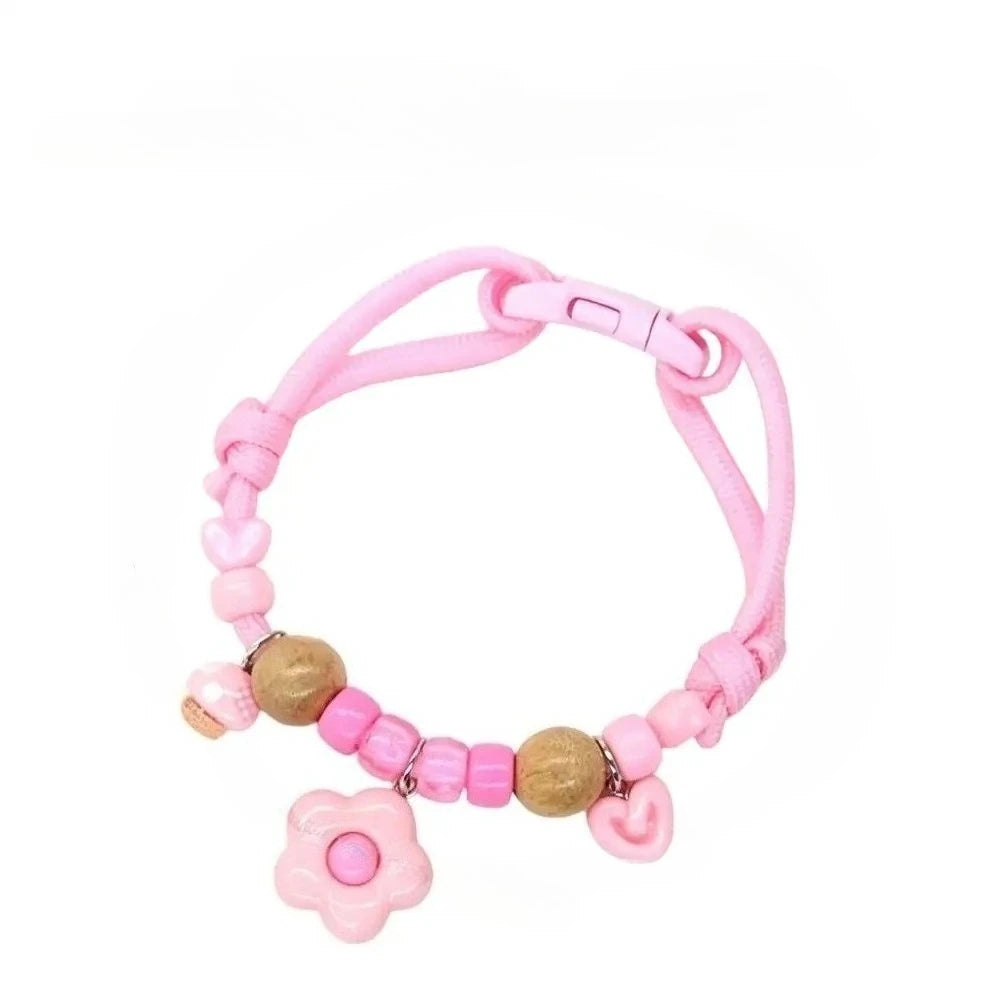 Kawaii Small Charm Pet Collar Colorful Braided Beaded Kitten Puppy Necklace With Bell Adjustable Safety Buckle Pet Decor Collar
